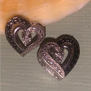 KAY JEWELERS BLACK & WHITE DIAMOND ACCENT HEARTS STERLING